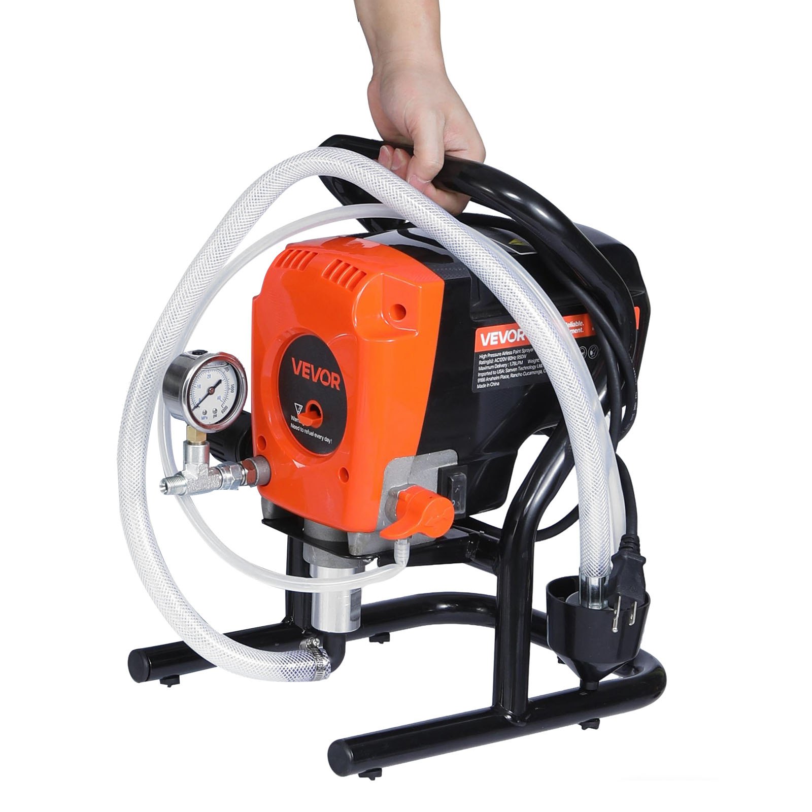 VEVOR Bezpowietrzny pistolet natryskowy do farby 900 W, 3300 psi, 1,78 l/min, z szczotką czyszczącą, wężem, przedłużką i dyszami, pistolet natryskowy do farb w domach i budynkach