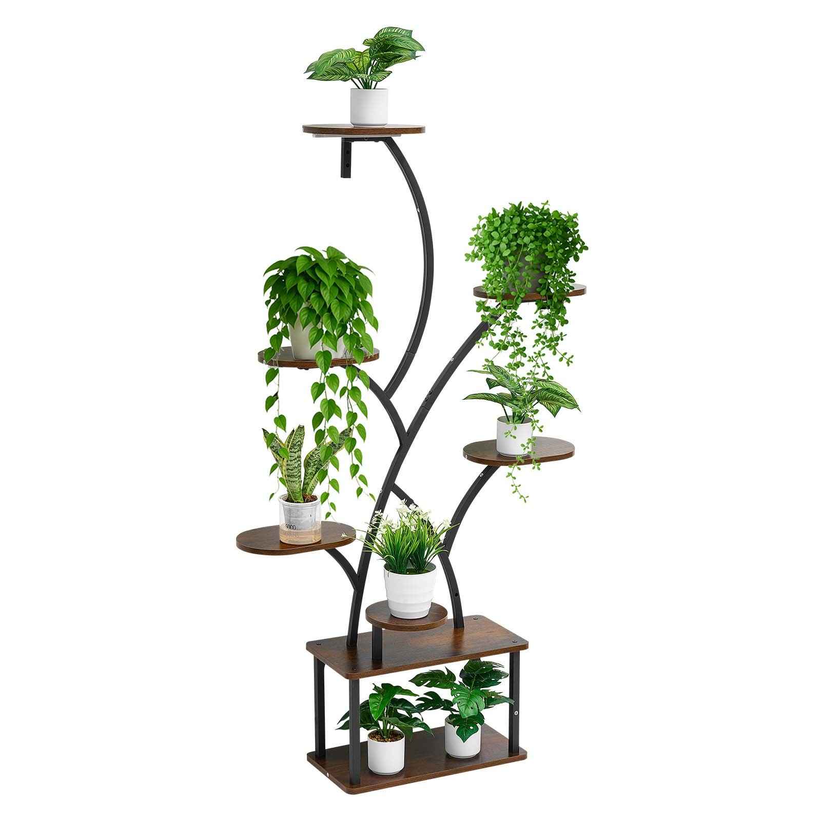 VEVOR Plant Stand Indoor with Grow Lights, 157.5cm Tall 8-Tier Lighted Plant Shelf, Metal Corner Plants Holder, 3 Timer & 10 Brightness, Tree-Shaped Flower Display Rack for Living Room Balcony Decor