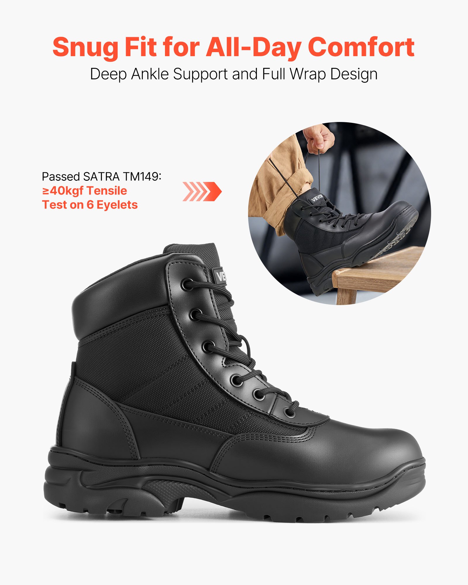 VEVOR Męskie buty robocze, 6-calowe bojowe buty trekkingowe, lekkie, oddychające buty motocyklowe, buty robocze do bezpiecznego wspinania się na łonie natury, rozmiar US 12