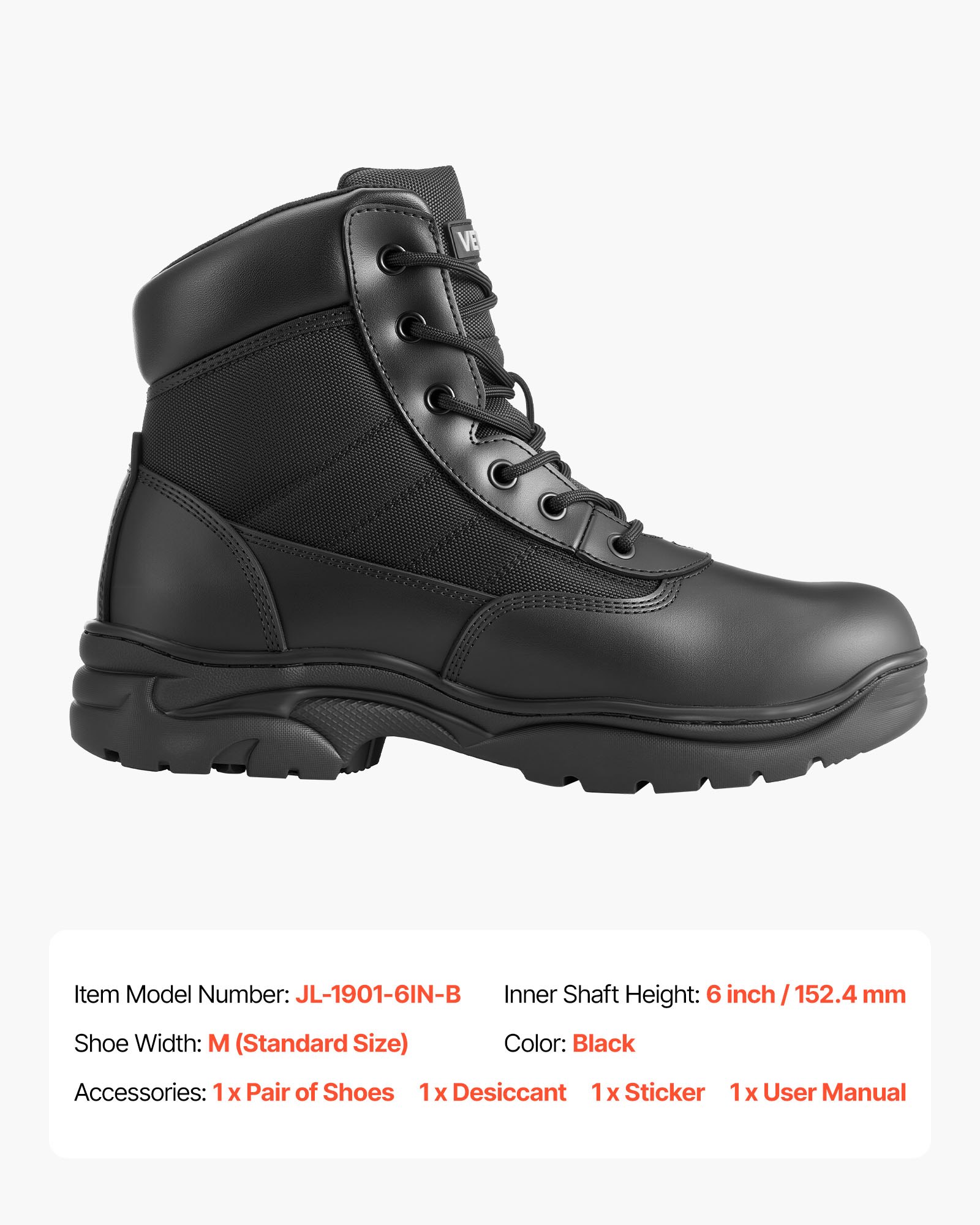 VEVOR Męskie buty robocze, 6-calowe bojowe buty trekkingowe, lekkie, oddychające buty motocyklowe, buty robocze do bezpiecznego wspinania się na łonie natury, rozmiar US 11