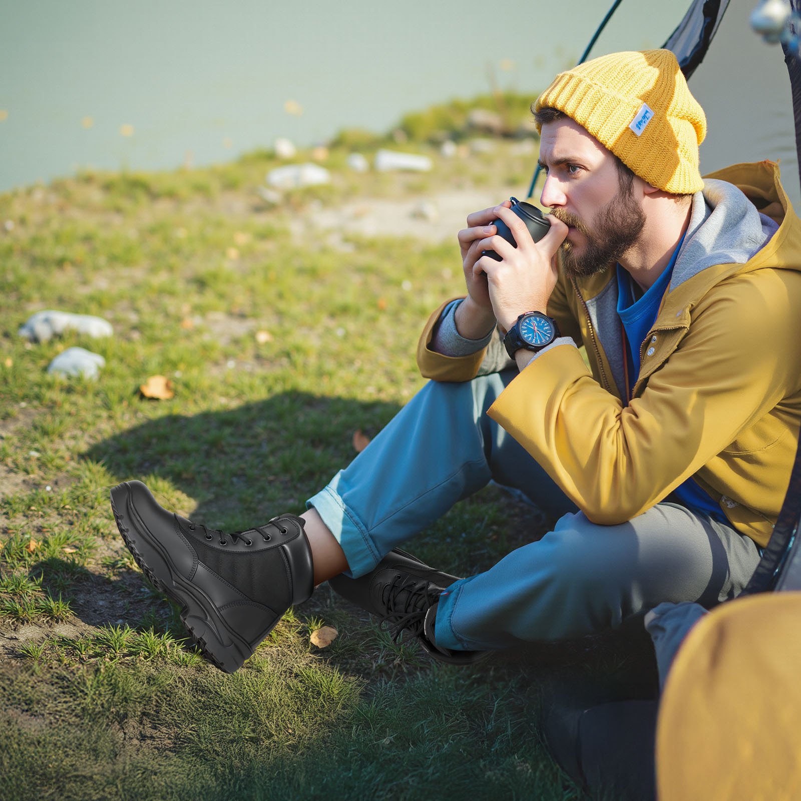 VEVOR Męskie buty robocze, 6-calowe bojowe buty trekkingowe, lekkie, oddychające buty motocyklowe, buty robocze do bezpiecznego wspinania się na łonie natury, rozmiar US 10,5