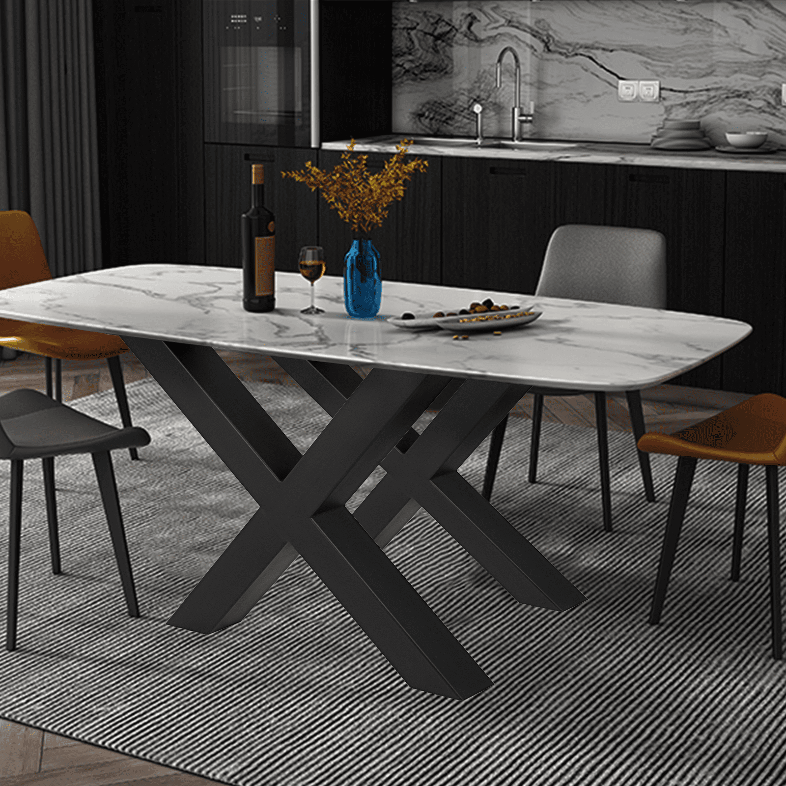 Nogi stołu VEVOR 400 x 395 mm, rama w kształcie litery X, rama stołu 15,7 x 15,5 cala, bieżnik ze stali nierdzewnej, czarny, łatwy montaż, nogi stołu, metalowe, czarne, akcesoria stołowe do stołu jadalnego, biurka, stolika kawowego