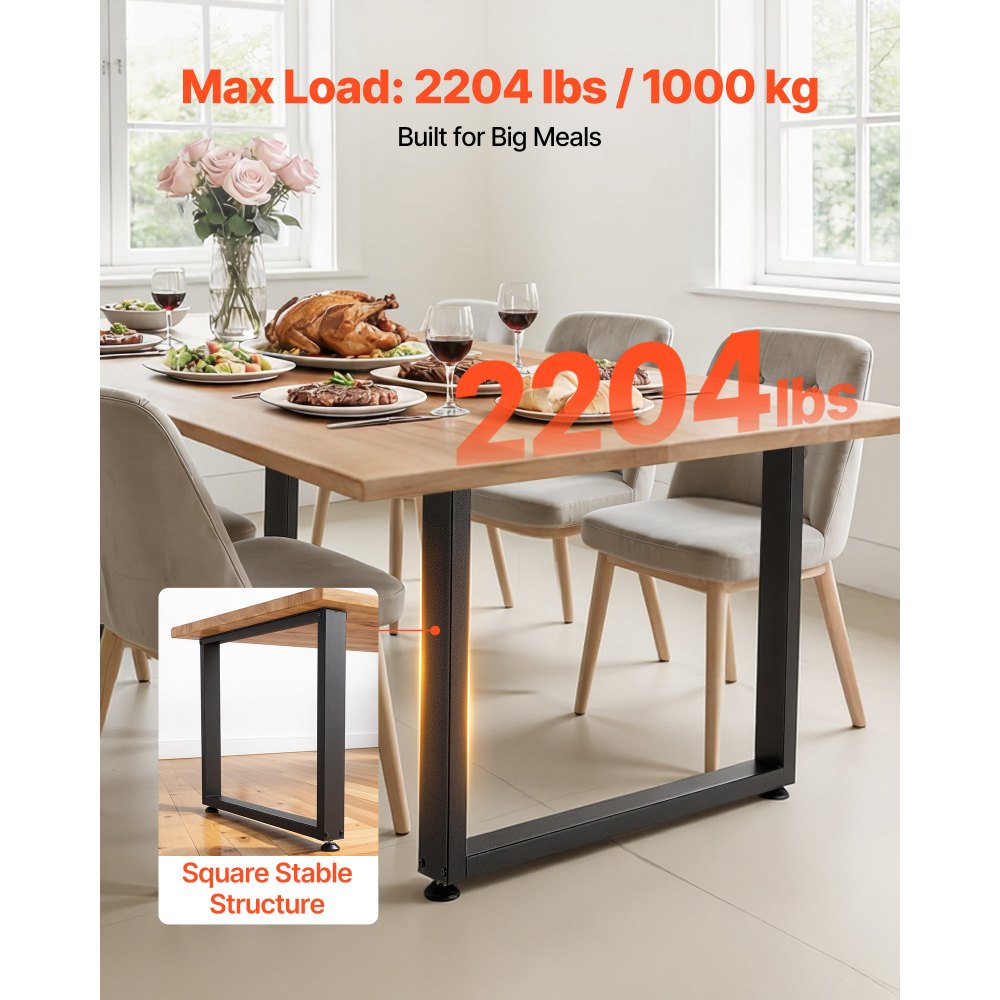 Nogi do stołu VEVOR z profili kwadratowych, zestaw 2 szt., 750 x 900 mm, podstawa stołu, maks. nośność 1000 kg, nogi do stołu, stopy meblowe, rama stołu, stopy do biurek, stolików kawowych, stołów jadalnych, kolor czarny
