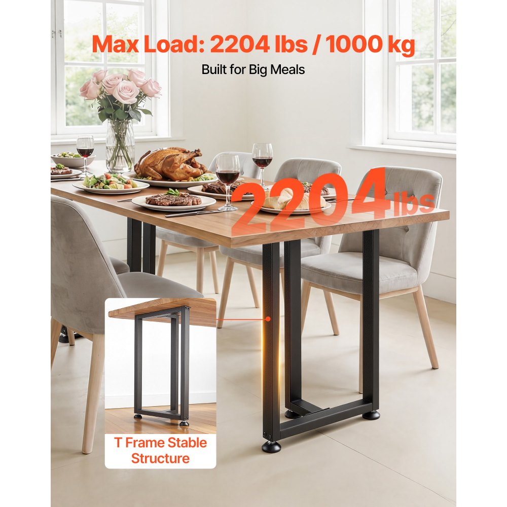 Nogi do stołu VEVOR, zestaw 2 szt., 450 x 220 x 740 mm, podstawa stołu w kształcie litery T, udźwig 1000 kg, nogi do stołu ze stali węglowej, stopy meblowe, rama stołu, nogi do biurek, stolików kawowych, stołów jadalnych, kolor czarny