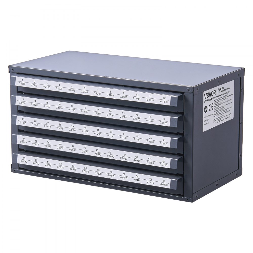 VEVOR Drill Bit Dispenser Cabinet, Drill Bit Organizer with Five Drawers for Drill Bit Dispensers No. 1 to No. 60, Made of Steel with Labels, Stackable Drill Bit Dispenser for Storing Engraved Drill Bits
