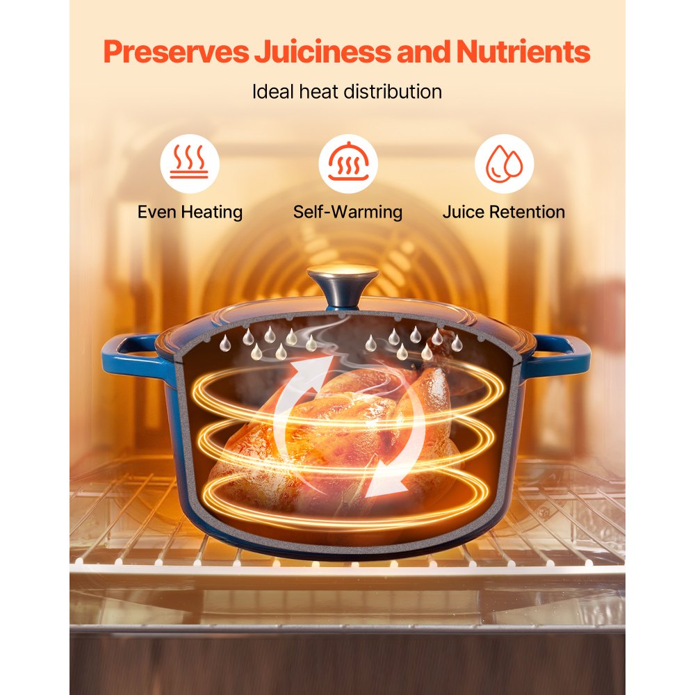 VEVOR Żeliwny garnek żeliwny emaliowany, 5,68 l do pieczenia chleba na zakwasie, solidny garnek z pokrywką i 2 uchwytami, odpowiedni do 260°C, garnek chlebowy do gotowania i smażenia