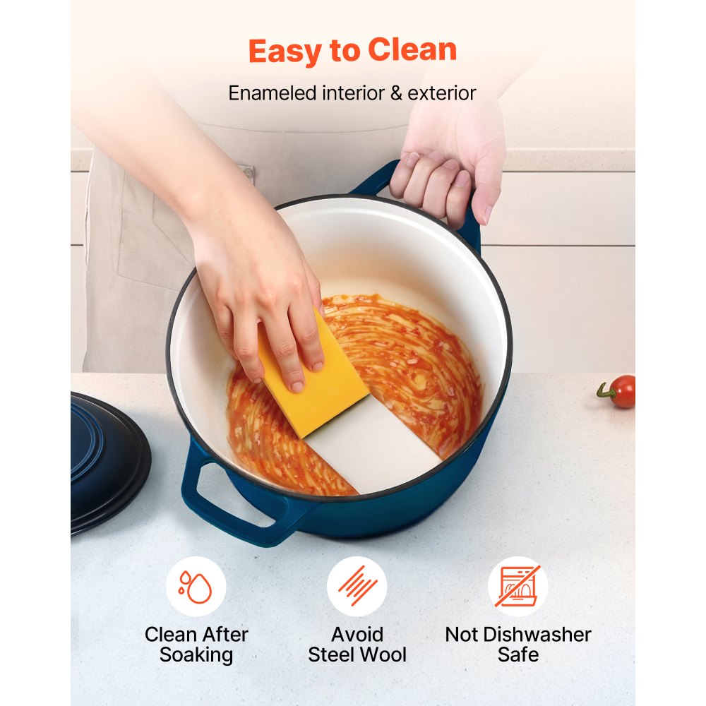 VEVOR Żeliwny garnek żeliwny emaliowany, 5,68 l do pieczenia chleba na zakwasie, solidny garnek z pokrywką i 2 uchwytami, odpowiedni do 260°C, garnek chlebowy do gotowania i smażenia