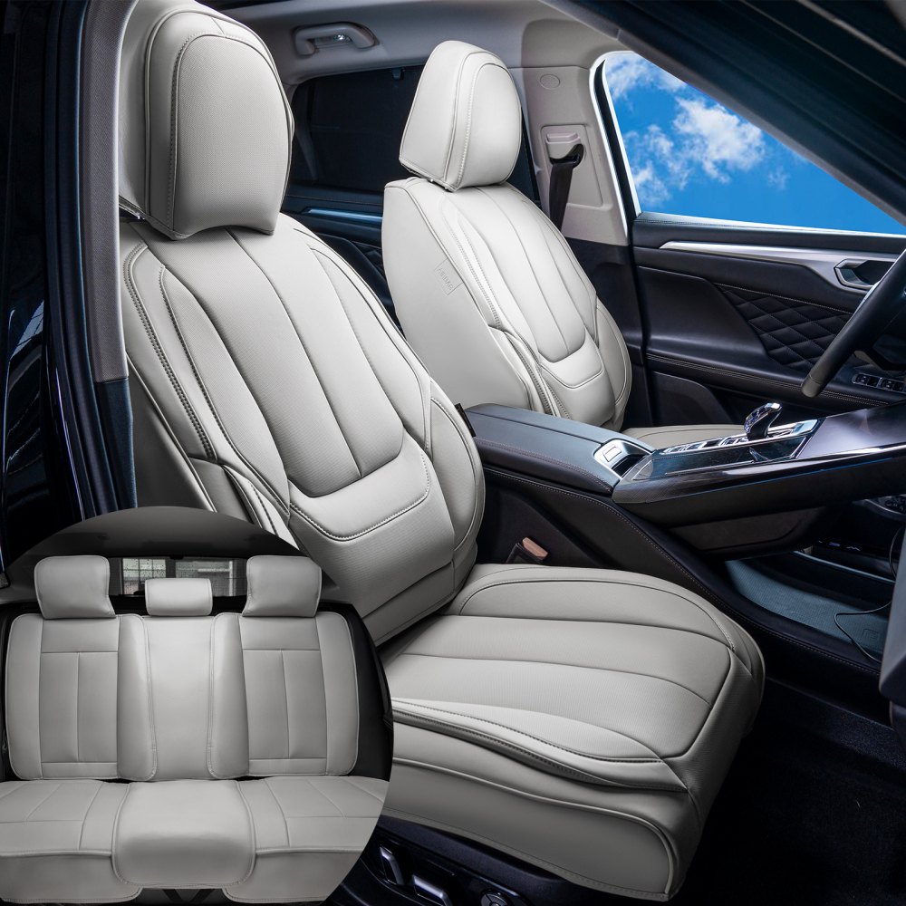 Pokrowce na siedzenia VEVOR, uniwersalne pokrowce na siedzenia samochodowe, na przednie i tylne siedzenia, 13-częściowy pokrowiec ze skóry syntetycznej, w pełni zabudowany, zdejmowany zagłówek i kompatybilny z poduszką powietrzną, samochody osobowe, SUV-y, ciężarówki