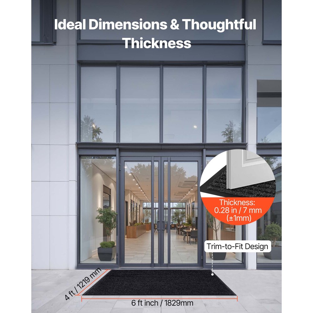 Mata wejściowa VEVOR Dirt Trapper, 1829 x 1219 mm, do użytku wewnątrz i na zewnątrz, z podkładem z tworzywa PVC, zmywalna, do korytarza, na balkon, do garażu, w paski, szara