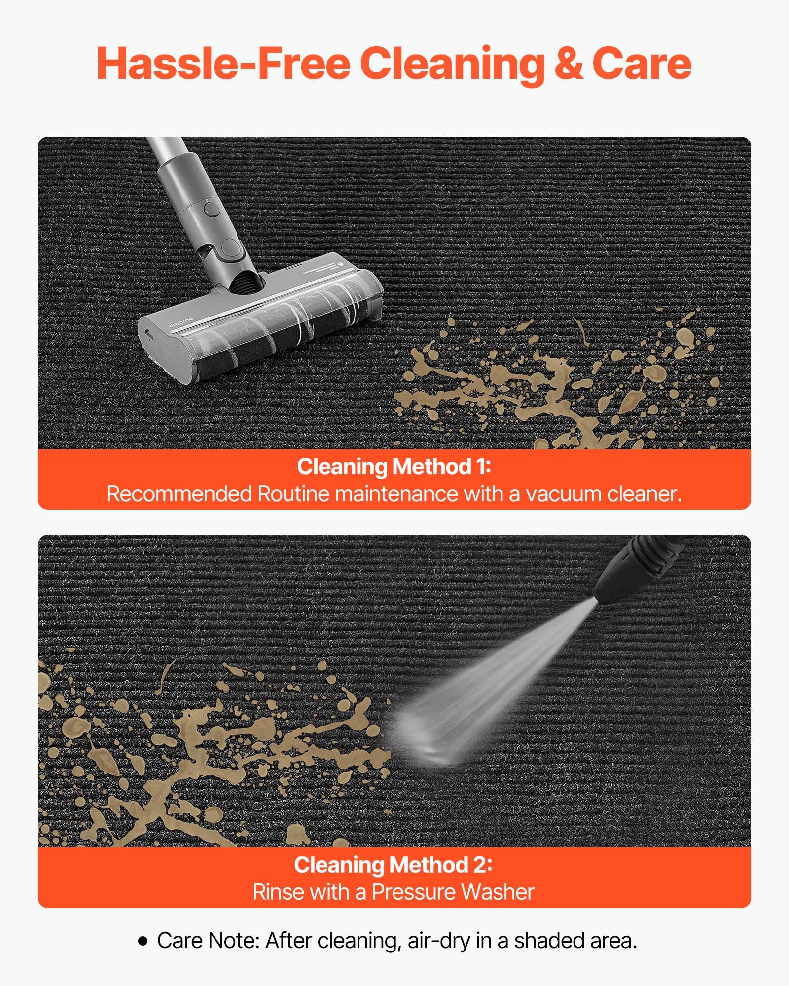 Mata wejściowa VEVOR Dirt Trapper, 2438 x 1219 mm, do użytku wewnątrz i na zewnątrz, z podkładem z tworzywa PVC, zmywalna, do korytarza, na balkon, do garażu, w paski, szara