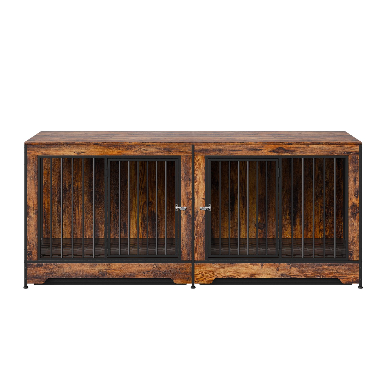 Klatka dla psa VEVOR dla 2 psów, 1901 x 670 x 824 mm, podwójna klatka dla dużych psów z przegrodą i podwójnymi drzwiami, drewniana buda dla psa, stolik boczny dla średnich i dużych psów, brązowa