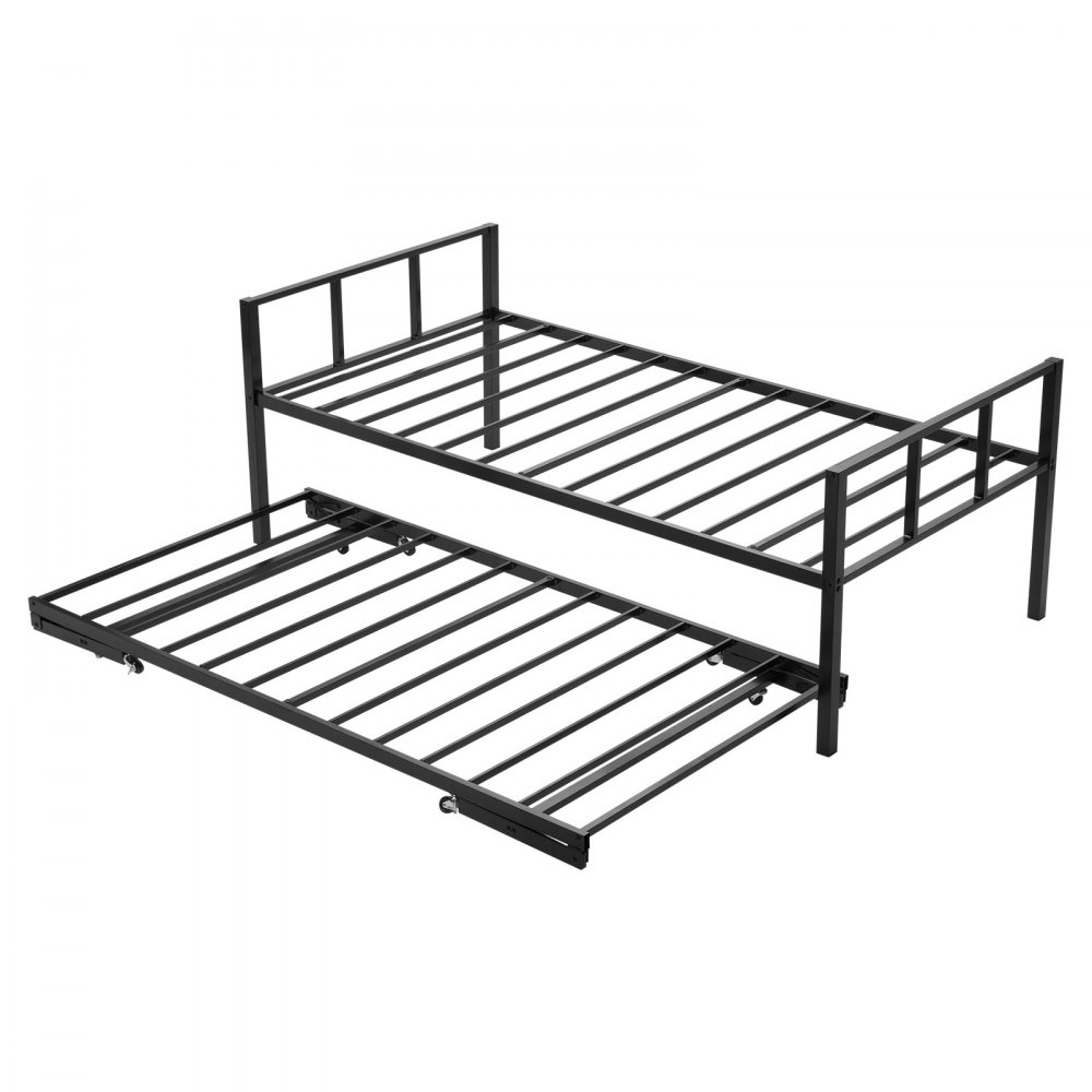 VEVOR Rama łóżka dziennego z wysuwanym łóżkiem, rama łóżka platformowego, sofa rozkładana (nośność 400 funtów) z metalowymi listwami podtrzymującymi do salonu, sypialni, pokoju gościnnego, kolor czarny