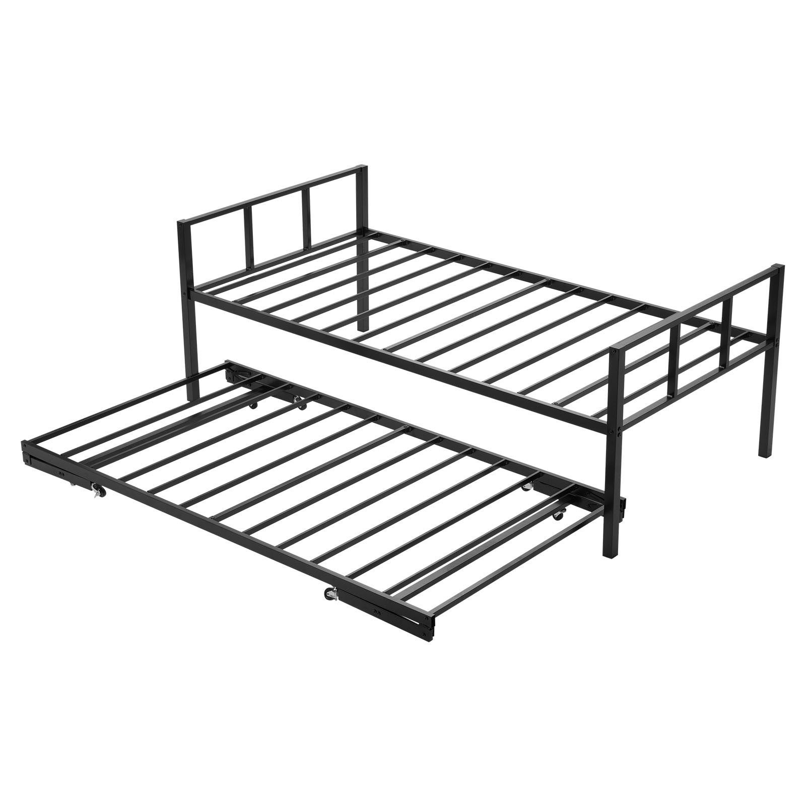 VEVOR Rama łóżka dziennego z wysuwanym łóżkiem, rama łóżka platformowego, sofa rozkładana (nośność 400 funtów) z metalowymi listwami podtrzymującymi do salonu, sypialni, pokoju gościnnego, kolor czarny