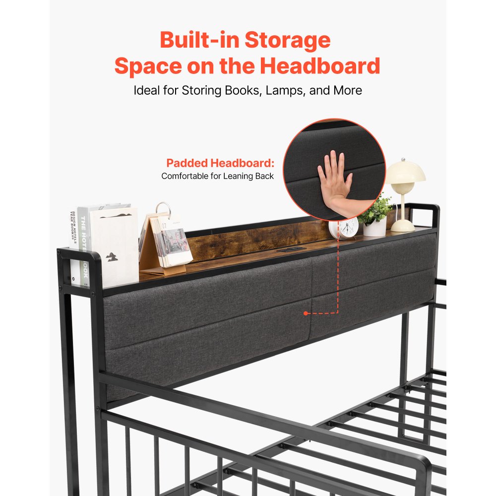 VEVOR Rama łóżka dziennego dla dwóch osób, sofa z funkcją spania z wysuwanym łóżkiem, rama łóżka platformowego ze stacją ładowania i metalowym stelażem listwowym do salonu, sypialni, pokoju gościnnego, kolor czarny