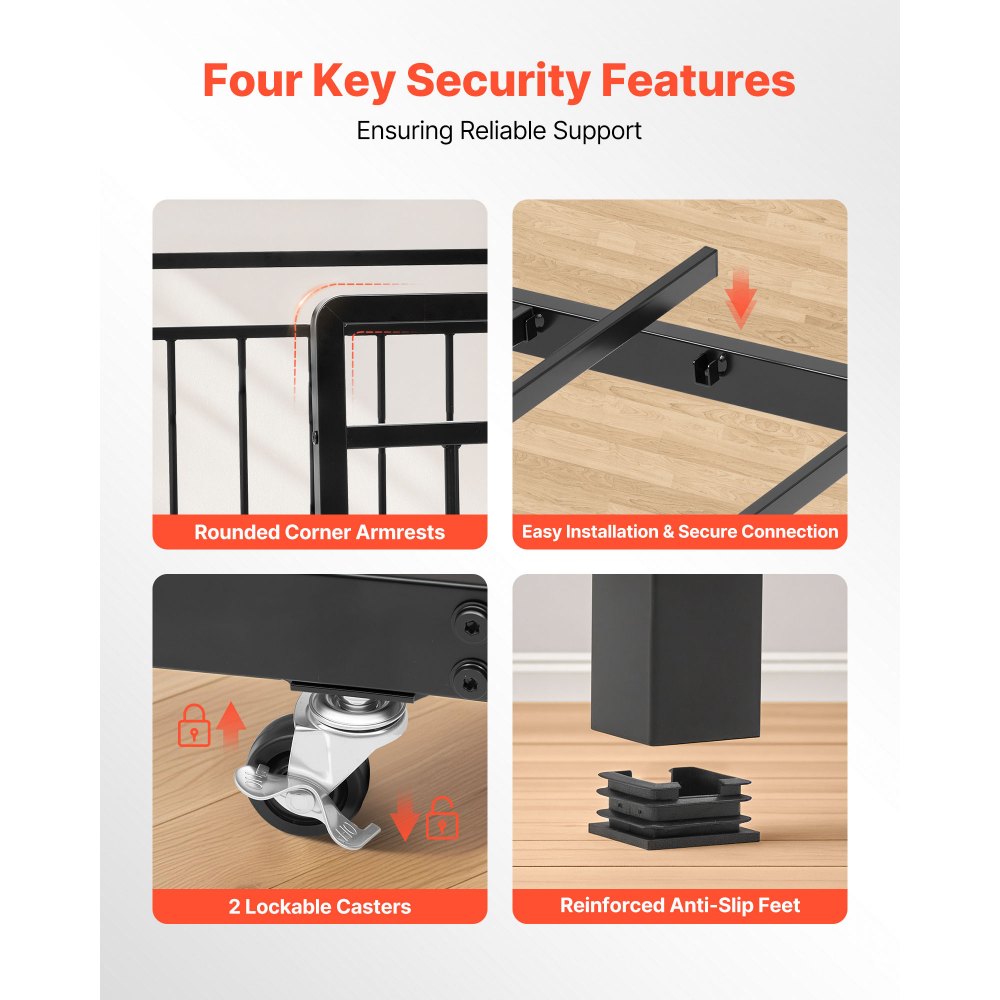 VEVOR Rama łóżka dziennego dla dwóch osób, sofa z funkcją spania z wysuwanym łóżkiem, rama łóżka platformowego ze stacją ładowania i metalowym stelażem listwowym do salonu, sypialni, pokoju gościnnego, kolor czarny