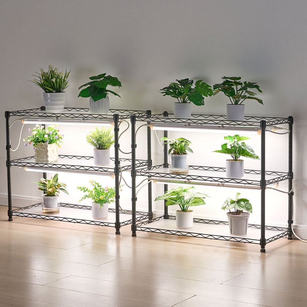 VEVOR DIY Stojak na rośliny z lampami do uprawy, stojak na rośliny z kółkami, 192 W, 5000 K, pełne spektrum światła, metalowa półka na rośliny, stojak na kwiaty do siewu, 750 x 350 x 1800 mm