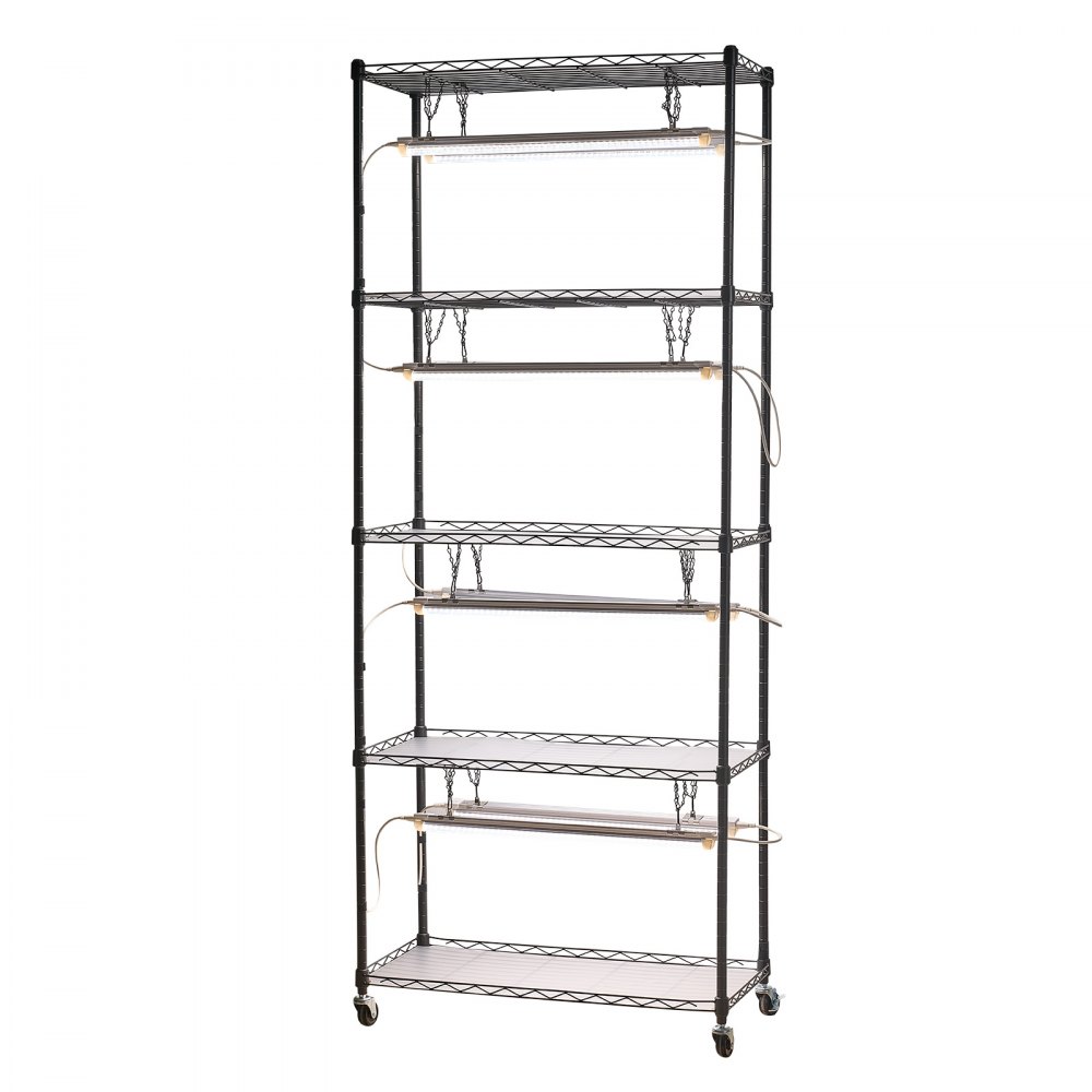 VEVOR DIY Stojak na rośliny z lampami do uprawy, stojak na rośliny z kółkami, 192 W, 5000 K, pełne spektrum światła, metalowa półka na rośliny, stojak na kwiaty do siewu, 750 x 350 x 1800 mm