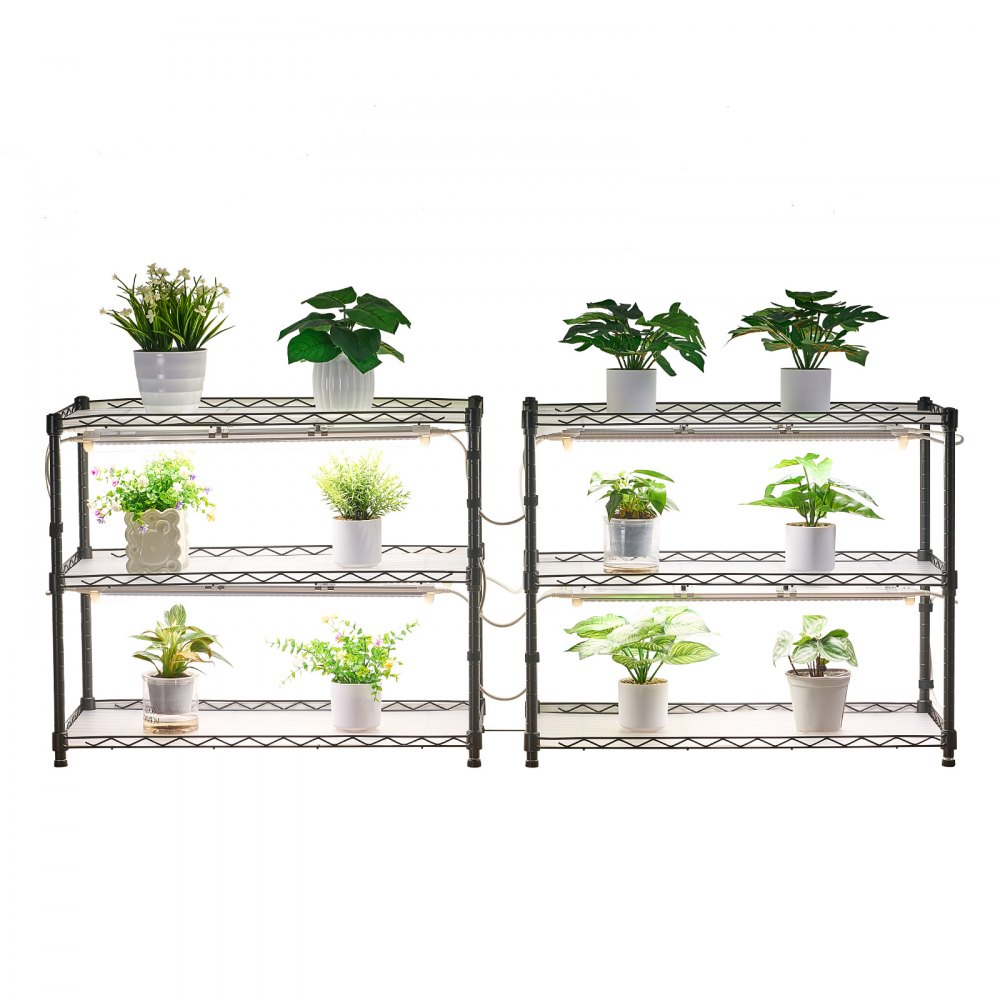 VEVOR DIY Stojak na rośliny z lampami do uprawy, stojak na rośliny z kółkami, 192 W, 5000 K, pełne spektrum światła, metalowa półka na rośliny, stojak na kwiaty do siewu, 750 x 350 x 1800 mm