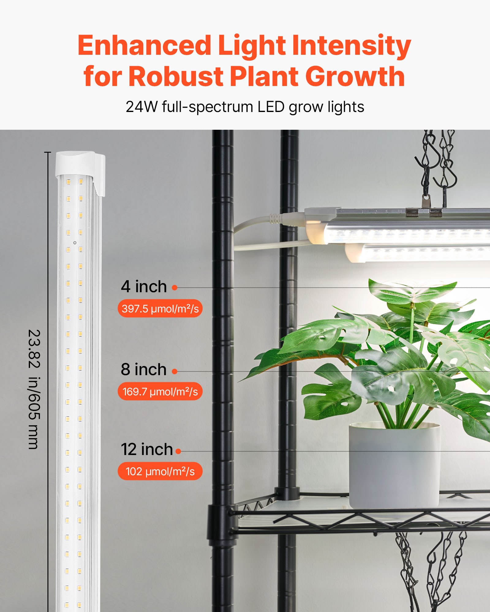 VEVOR DIY Stojak na rośliny z lampami do uprawy, stojak na rośliny z kółkami, 192 W, 5000 K, pełne spektrum światła, metalowa półka na rośliny, stojak na kwiaty do siewu, 750 x 350 x 1800 mm