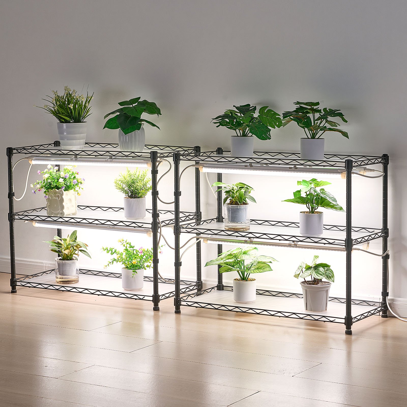 VEVOR DIY Stojak na rośliny z lampami do uprawy, stojak na rośliny z kółkami, 192 W, 5000 K, pełne spektrum światła, metalowa półka na rośliny, stojak na kwiaty do siewu, 750 x 350 x 1800 mm