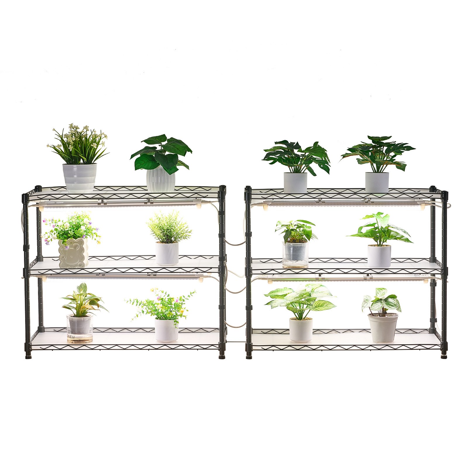VEVOR DIY Stojak na rośliny z lampami do uprawy, stojak na rośliny z kółkami, 192 W, 5000 K, pełne spektrum światła, metalowa półka na rośliny, stojak na kwiaty do siewu, 750 x 350 x 1800 mm