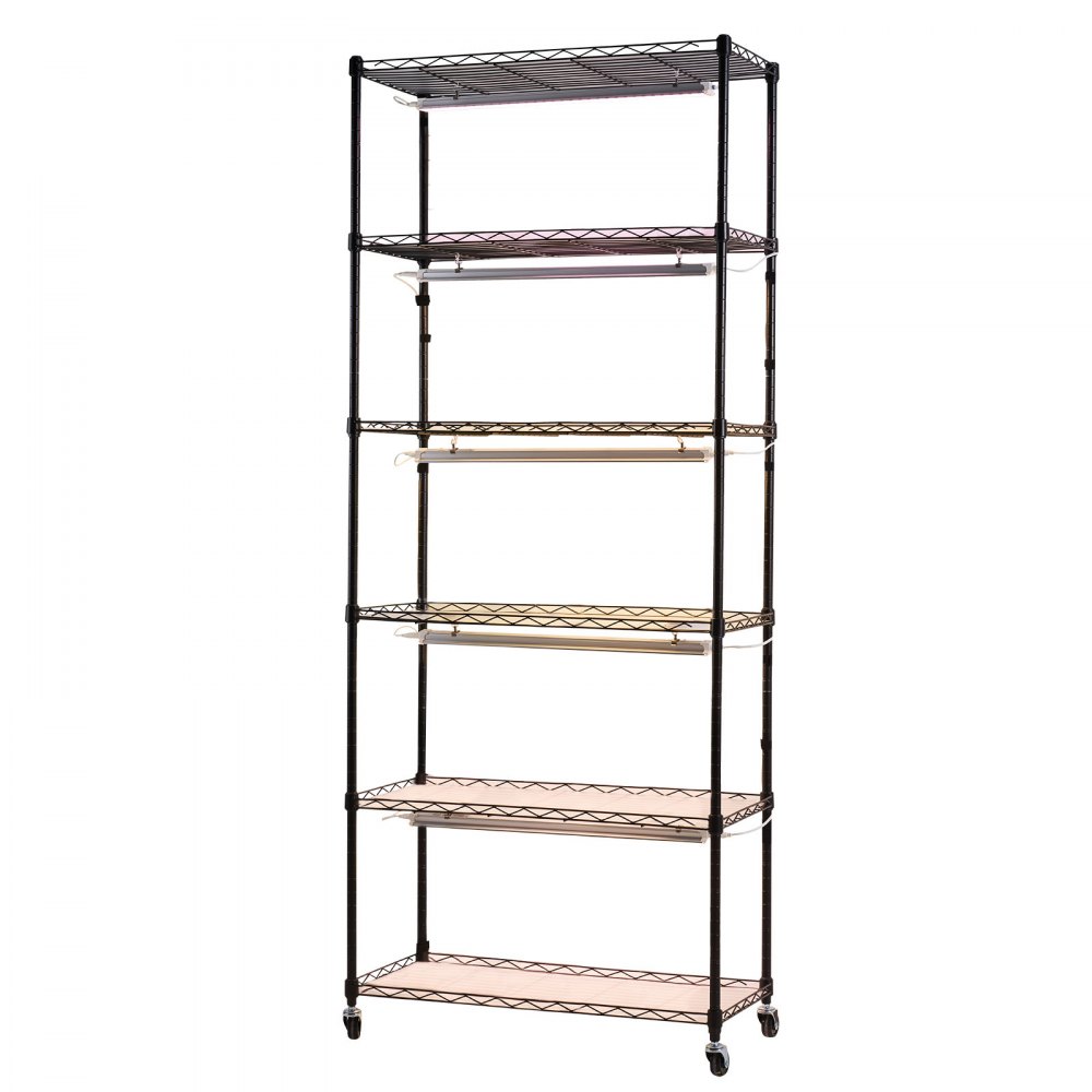 VEVOR Plant Shelf with Grow Light, 6-Tier Indoor Plant Stand, 180cm Tall Plants Display Rack with Wheels & 4/9/14H Timer, 150W 3-Color Full Spectrum Grow Lights, Flower Pot Holder for Seed Starting