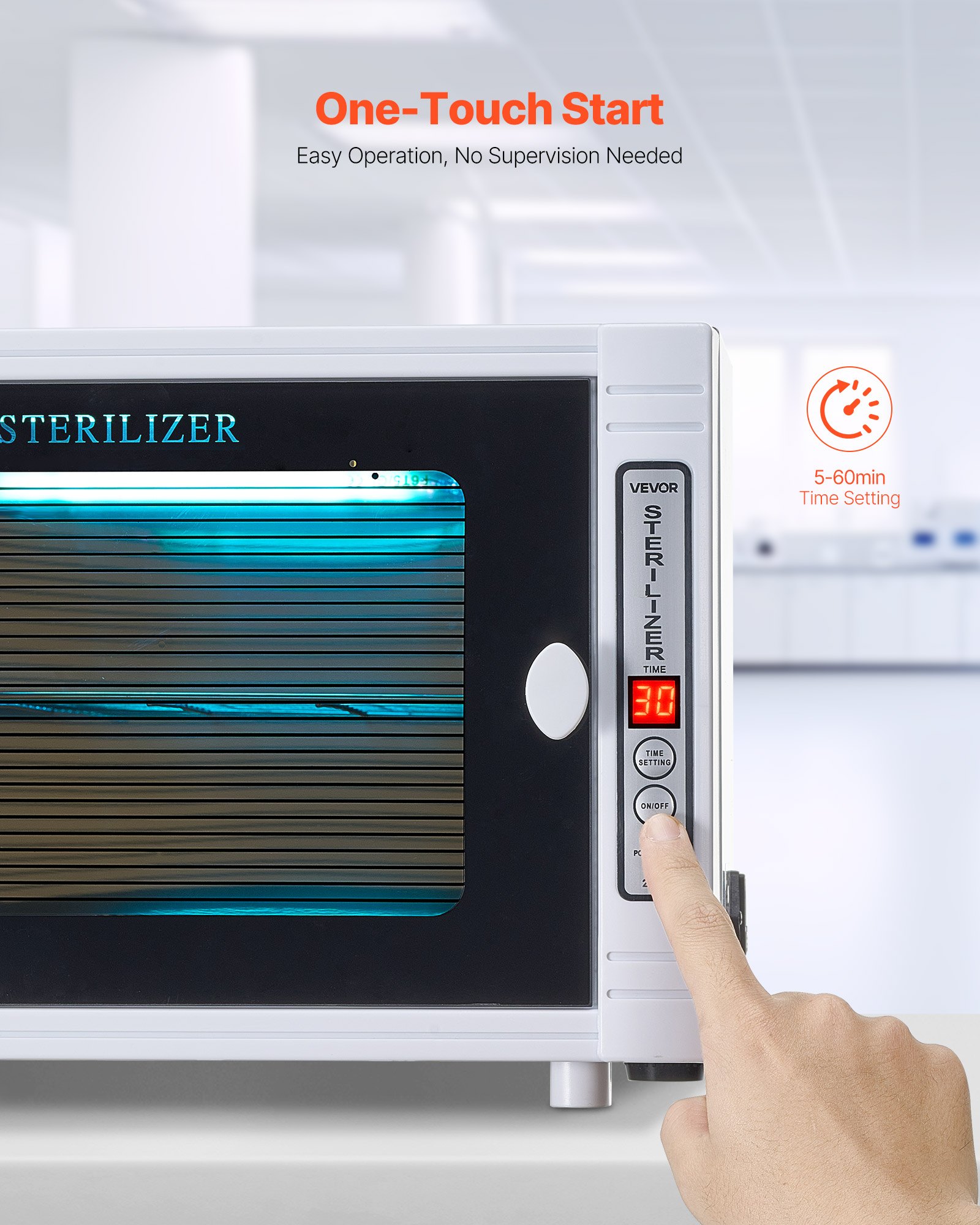 VEVOR Sterylizator UV do czyszczenia narzędzi do paznokci (12 l / 5 W) Wielofunkcyjny sterylizator do paznokci z funkcją timera, szafka czyszcząca z drzwiami ze szkła hartowanego, do laboratoriów