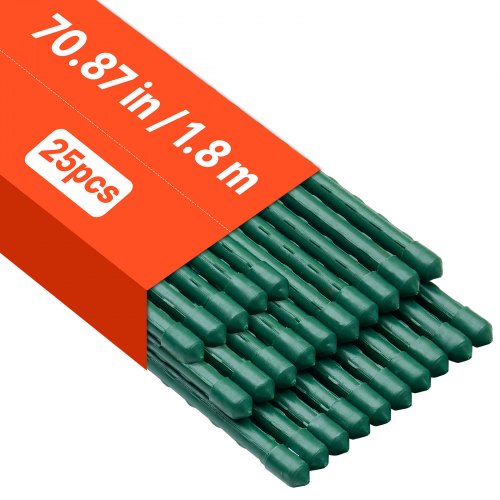 VEVOR Podpórka do roślin, 25 szt., paliki do roślin ⌀11 x 1800 mm, metalowe paliki do pomidorów powlekane plastikiem, podpórka do roślin z ostrym końcem i antypoślizgowymi wypustkami do uprawy roślin pnących i warzyw
