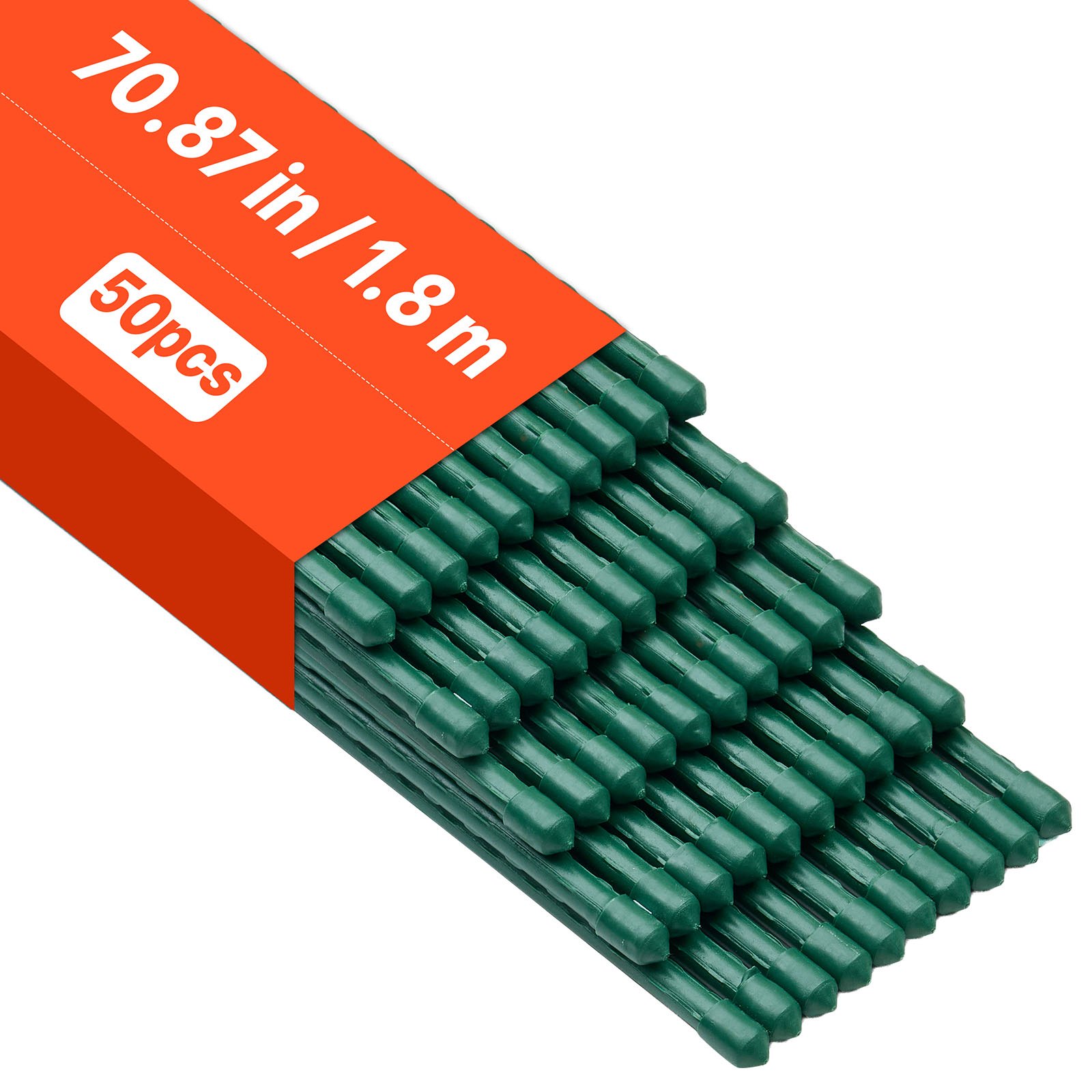 VEVOR Podpórka do roślin, 50 szt., paliki do roślin ⌀11 x 1800 mm, metalowe paliki do pomidorów powlekane plastikiem, podpórka do roślin z ostrym końcem i antypoślizgowymi wypustkami do uprawy roślin pnących i warzyw