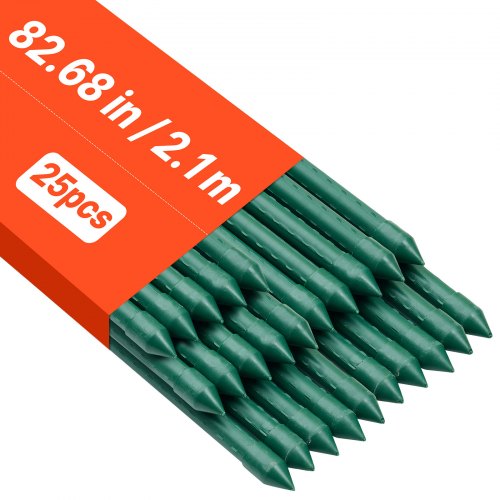 VEVOR Podpórka do roślin, 25 szt., paliki do roślin ⌀11 x 2100 mm, metalowe paliki do pomidorów powlekane plastikiem, podpórka do roślin z ostrym końcem i antypoślizgowymi wypustkami do uprawy roślin pnących i warzyw