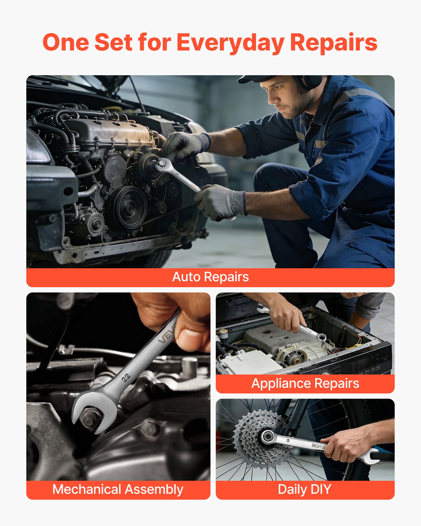 Zestaw kluczy płaskich VEVOR 32-częściowy (SAE i metryczne), zestaw kluczy płasko-oczkowych (12-kątnych) z zwijanym etui, zestaw kluczy płasko-oczkowych ze stali węglowej, do ogólnych napraw samochodowych