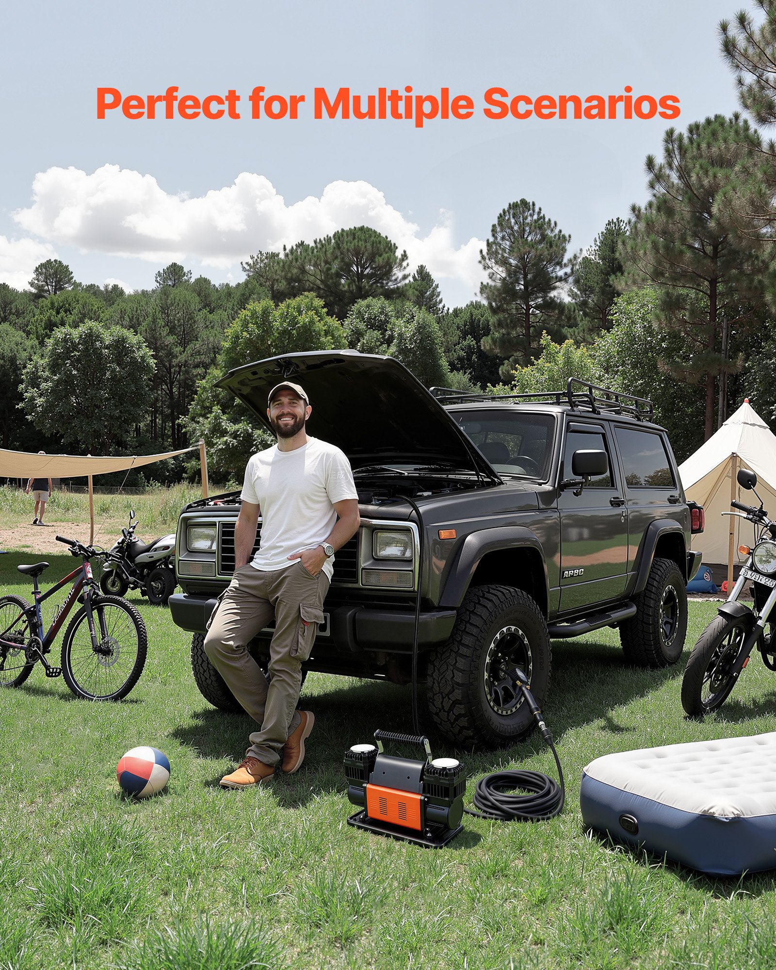 VEVOR Dual-Cylinder Heavy Duty Air Compressor, 300 L/min Portable Tire Inflator, 12V 150PSI Offroad Air Pump with Digital Pressure Gauge & Adapters for Truck Car SUV 4 x 4 Vehicle RV