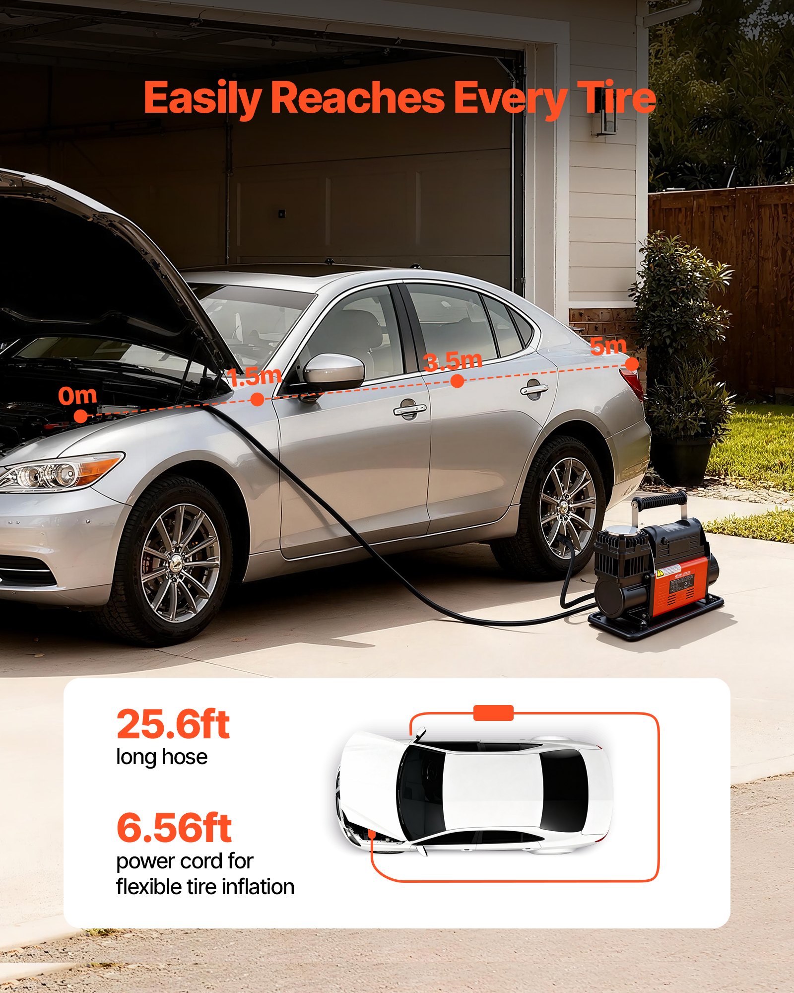 VEVOR 12V Heavy Duty Air Compressor, Auto-Stop Portable Tire Inflator with LCD Digital Display, 202 L/Min 150PSI Offroad Air Pump with Adapters for Trucks Car SUV 4 x 4 Vehicle RV