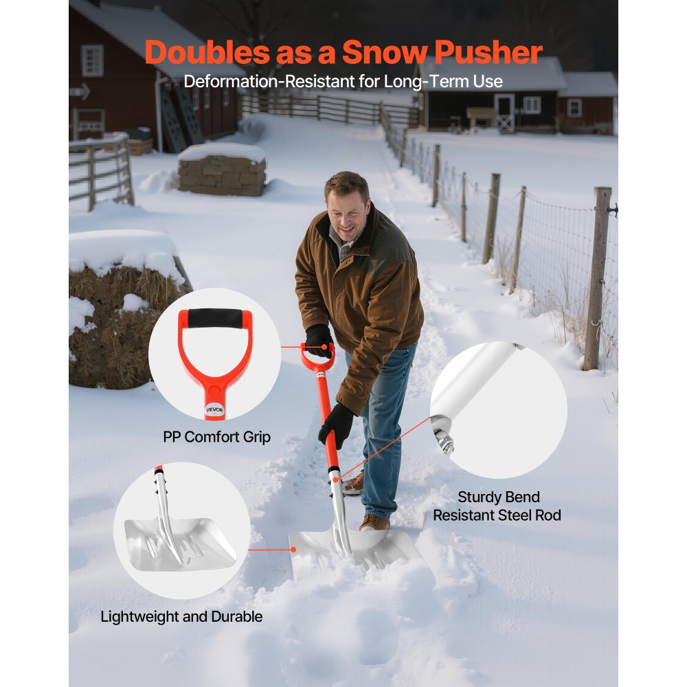 VEVOR Snow Shovel for Driveway, 35cm Wide Aluminum Alloy Snow Shovel with D-shaped Handles, Large Capacity Snowplow Shovels, Lightweight Snows Removal Tool for Garden Car Camping
