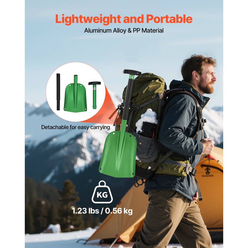 Łopata do śniegu VEVOR, 270 x 215 mm, aluminiowa łopata do śniegu z uchwytami w kształcie litery T, odśnieżarka, łopata do śniegu, przenośne narzędzie do odśnieżania ogrodu, samochodu, kempingu