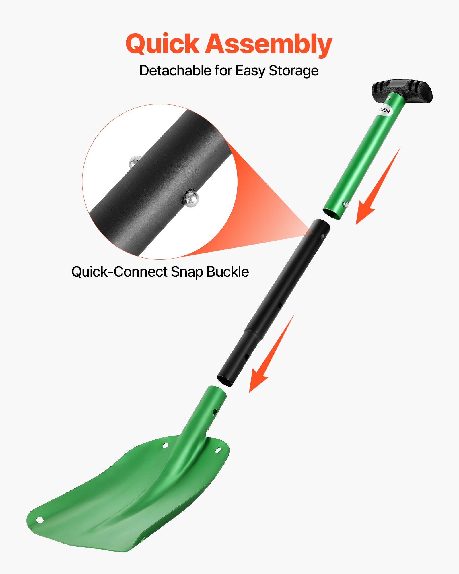 VEVOR Snow Shovel for Driveway, 21.5cm Wide Aluminum Alloy Snow Shovel with T-shaped Handles, Large Capacity Snowplow Shovels, Portable & Lightweight Snows Removal Tool for Garden Car Camping