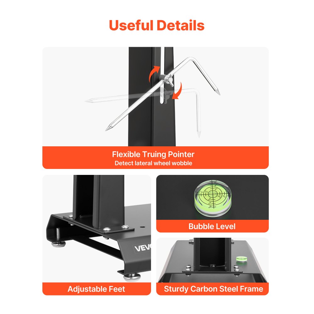 Stojak do wyważania kół motocyklowych VEVOR, wyważarka do opon, udźwig 40 kg, stojak centrujący do wyważarki do opon z regulowanymi stożkami centrującymi i wskaźnikiem centrującym, pomoc w montażu opon do koła φ 889 mm