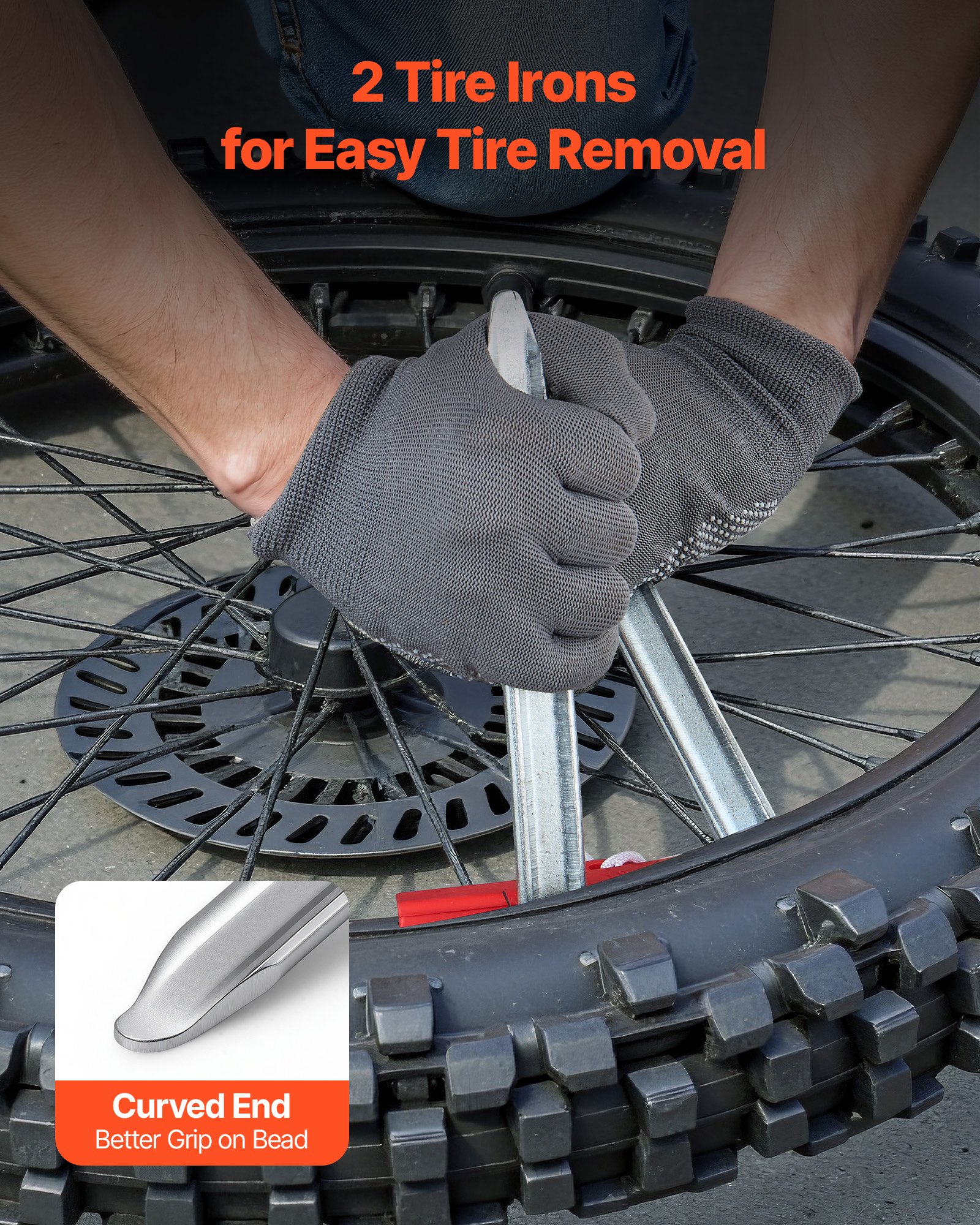 VEVOR Dirt Bike Tire Changing Tool Kit, Fits for Motocross Enduro 406-533 mm Wheels, Includes 15-25 mm Axle Adapters, Dirt Bike Tire Changing Tools Compact Changer with 2 Irons and Protective Sleeve