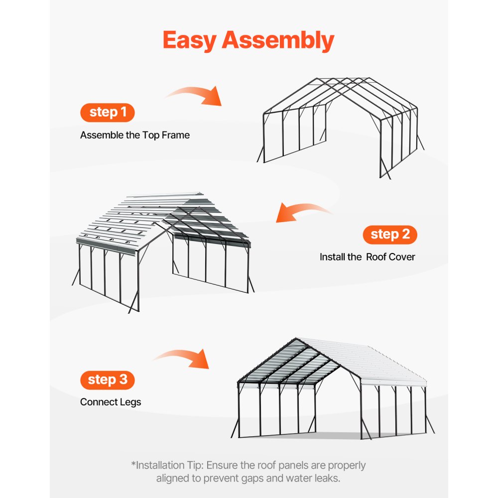 VEVOR Heavy Duty Metal Carport, 5.8 x 6 x 3.77 m Outdoor Carport with Sturdy Frame & Roof, Car Garage Shade with Removable Sidewalls, Multi-Use Car Shelter for Pickup, Boat, Trucks & Tractors