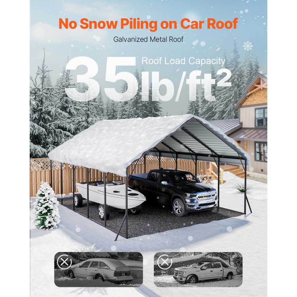 VEVOR Carport, 5,8 x 7,45 x 3,77 m, namiot magazynowy z solidną ramą i dachem, zadaszenie samochodu ze zdejmowanymi ścianami bocznymi, wielofunkcyjny namiot garażowy do pickupów, łodzi, ciężarówek i ciągników