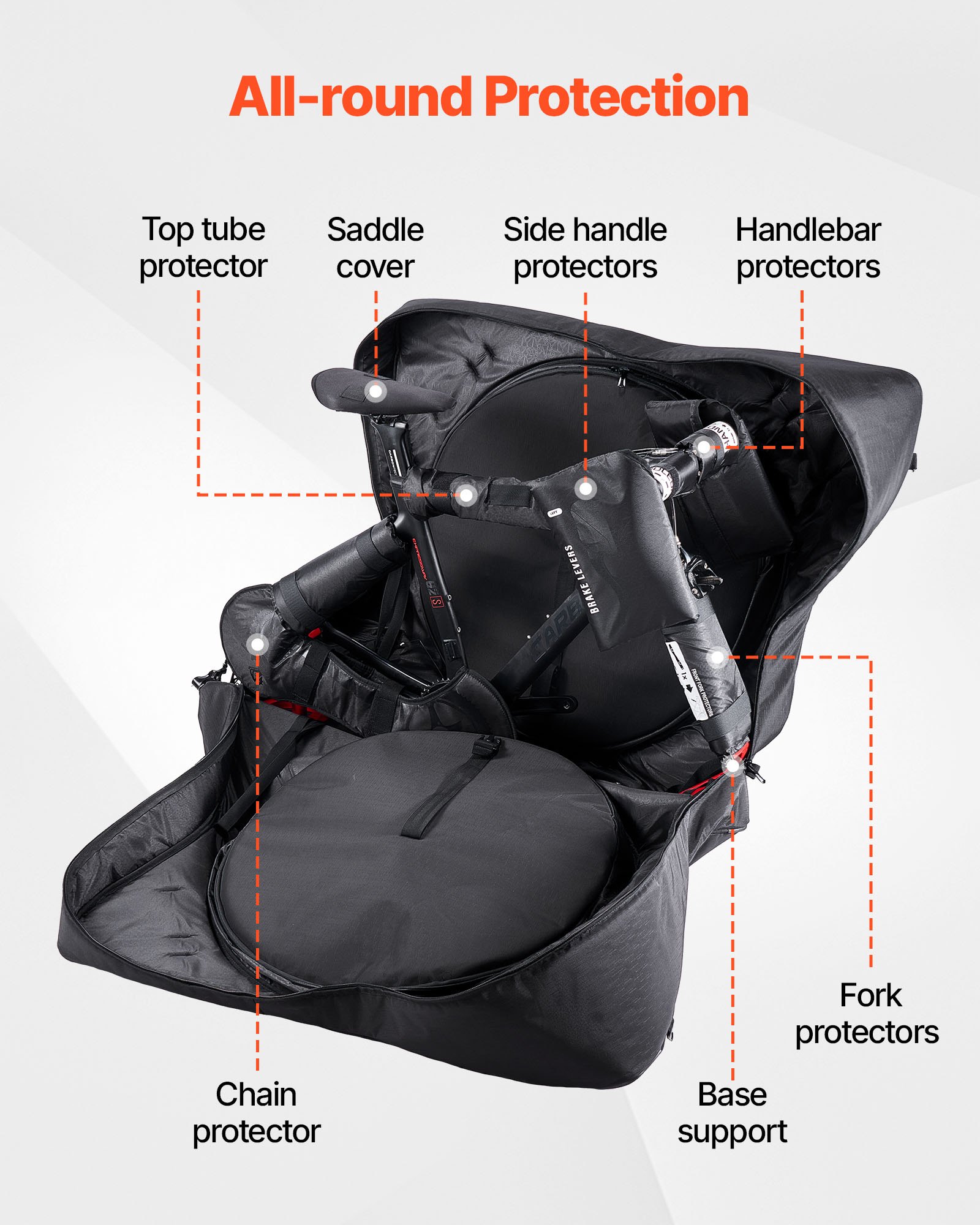 Torba transportowa na rower VEVOR, torba na rower szosowy z zamkiem TSA i podwójnym zamkiem błyskawicznym, torba na rower o rozstawie osi 94–106 cm, do podróży samolotem, aktywności na świeżym powietrzu, w samolocie, samochodzie, pociągu i metrze