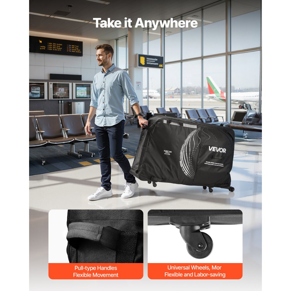 VEVOR Bike Travel Bag, Transport Universal Bicycle Storage Case Bag with TSA Lock, Support Plates, Protection and Fork Mount Stabilisation, Bicycle Case Max. Wheelbase 130 cm for Airplane, Outdoor Use