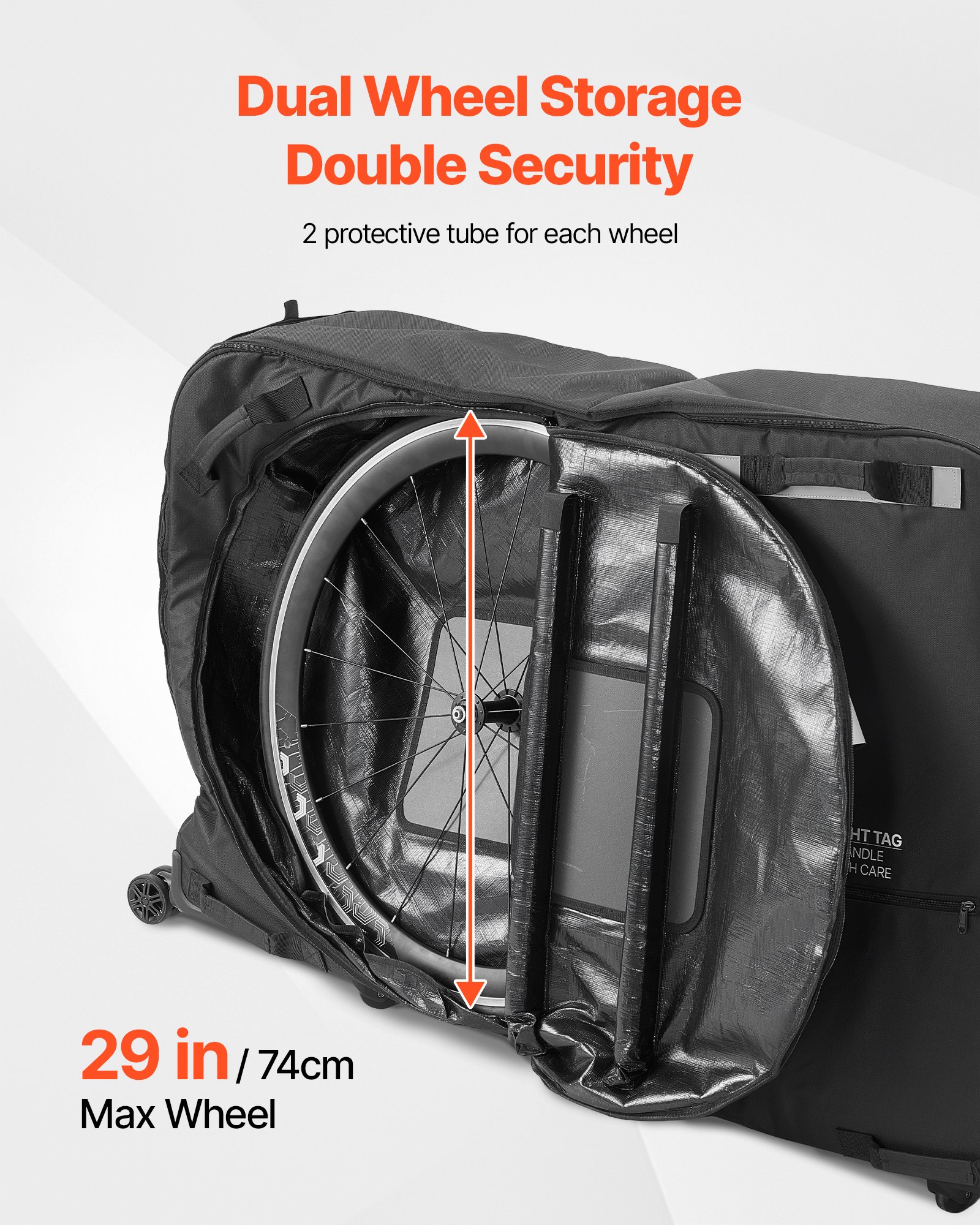Torba do transportu roweru VEVOR z zamkiem TSA, płytkami podporowymi, zabezpieczeniami i stabilizacją widelca, odpowiednia do rowerów o maksymalnym rozstawie osi 130 cm, do podróży lotniczych i aktywności na świeżym powietrzu