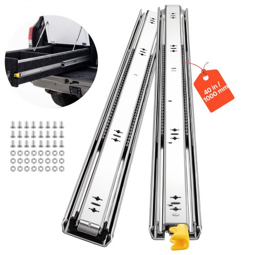 VEVOR 1 para prowadnic do szuflad, prowadnice wysuwne 100 cm o udźwigu 113 kg, prowadnice boczne do szuflad meblowych, 3-częściowy pełny wysuw, stal węglowa, łożyska kulkowe, blokada jednostronna