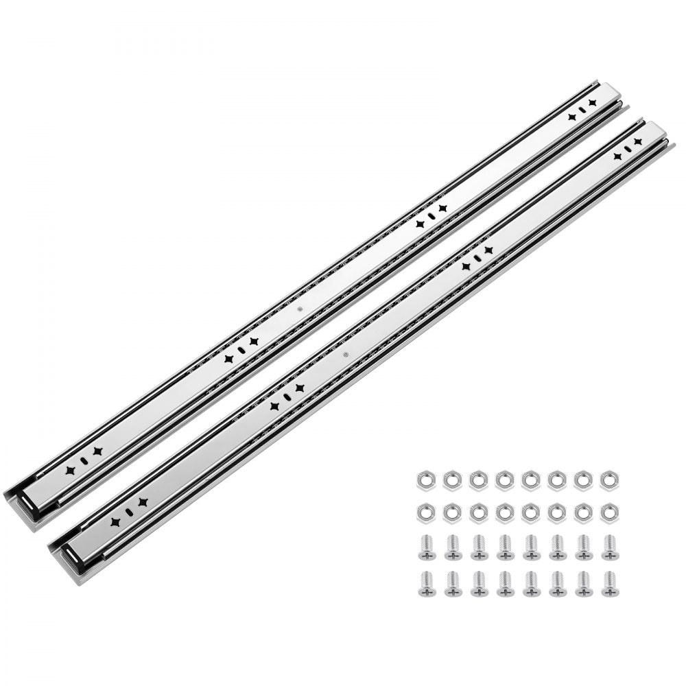 VEVOR 1 para prowadnic do szuflad, prowadnice wysuwne 80 cm o udźwigu 120 kg, prowadnice boczne do szafek, pełny wysuw, 3-częściowe, stal węglowa, łożyska kulkowe, z nakrętkami i śrubami