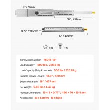 VEVOR Prowadnice teleskopowe do szuflad, pełne wysunięcie, szyna do szuflad 457 mm