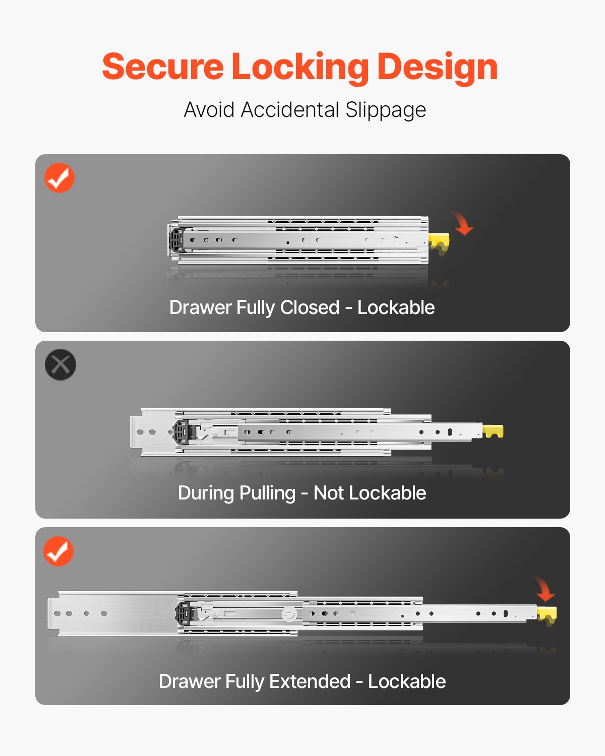 VEVOR 1 Para prowadnic do szuflad z pełnym wysuwem 610 mm, nośność 226 kg, prowadnice do szuflad, łożyska kulkowe z blokadą, prowadnice boczne, idealne do szafek i szuflad przemysłowych