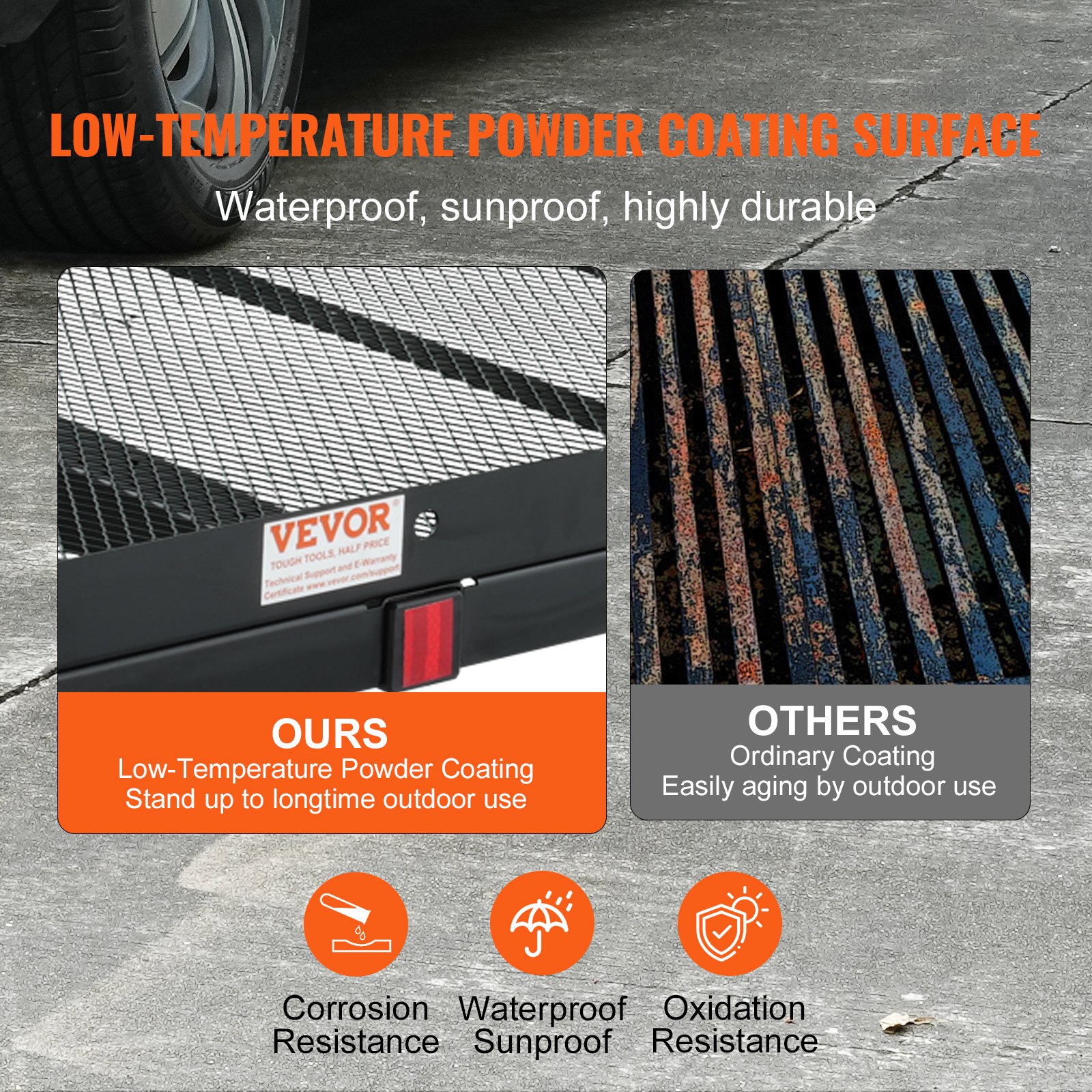 VEVOR uchwyt na wózek inwalidzki z dyszlem holowniczym 980x658x48mm tylny uchwyt na zwierzynę łowną o ładowności 226,8 kg skrzynia bagażowa wykonana z żelaza tylny transporter tylny pojemnik składany na wózek inwalidzki lub skuter