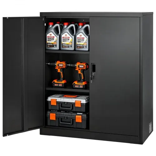 Szafka metalowa VEVOR, 3 poziomy, 106 cm wysokości, szafka garażowa z regulowanymi półkami, 2 magnetycznymi drzwiami i 2 kluczami, odpowiednia do spiżarni, magazynu, piwnicy, czarna