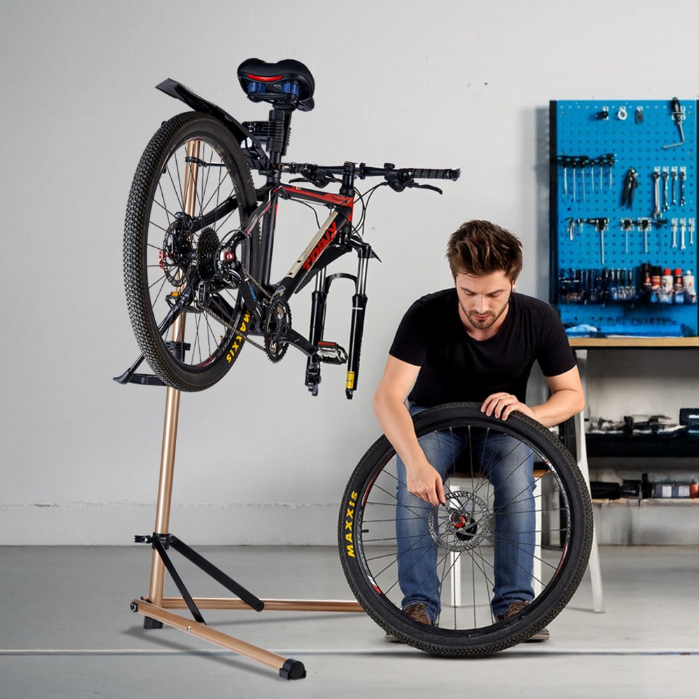 Stojak do naprawy rowerów VEVOR o udźwigu 39,9 kg z regulowaną wysokością 105-152 cm i magnetyczną tacką na narzędzia, składany stojak do konserwacji rowerów górskich i szosowych